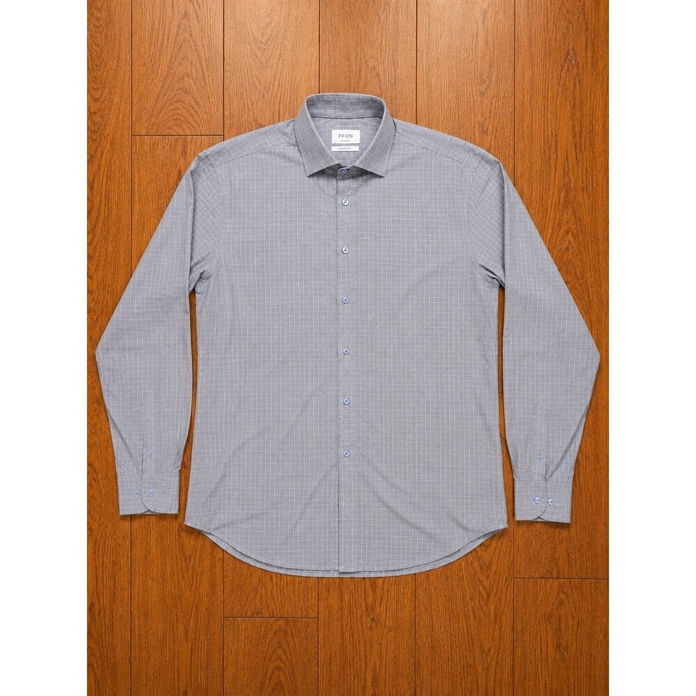 Eton Dress Shirt Men's Large Gray Check Long Sleeve Button Up Luxury Sweden